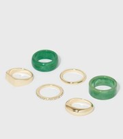 New Look 6 Pack Green Resin and Gold Rings